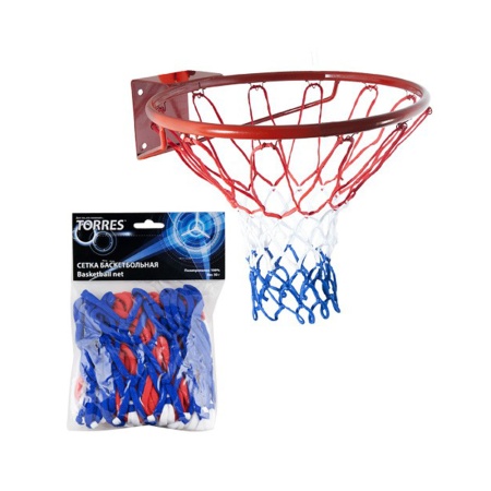Купить Сетка баскетбольная Torres, нить 4 мм, бело-сине-красная в Когалыме 